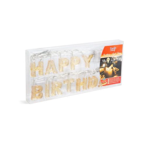 Születésnapi LED-es fényfüzér - "Happy Birthday" - 13 LED - 2 x AA - 2 m