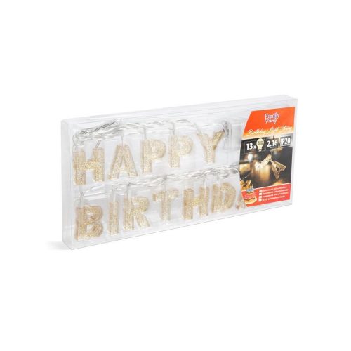 Születésnapi LED-es fényfüzér - "Happy Birthday" - 13 LED - 2 x AA - 2 m