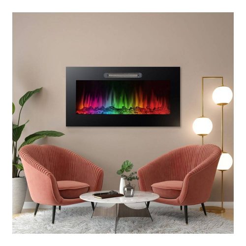 Elektromos beépíthető kandalló - hősugárzó + RGB LED - 91 x 15 x 48 cm